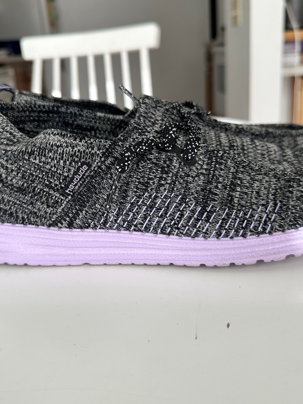 Hey Dude Women’s Knit Slip-On Loafers — Black and Gray/Lavender - Picture 6 of 8